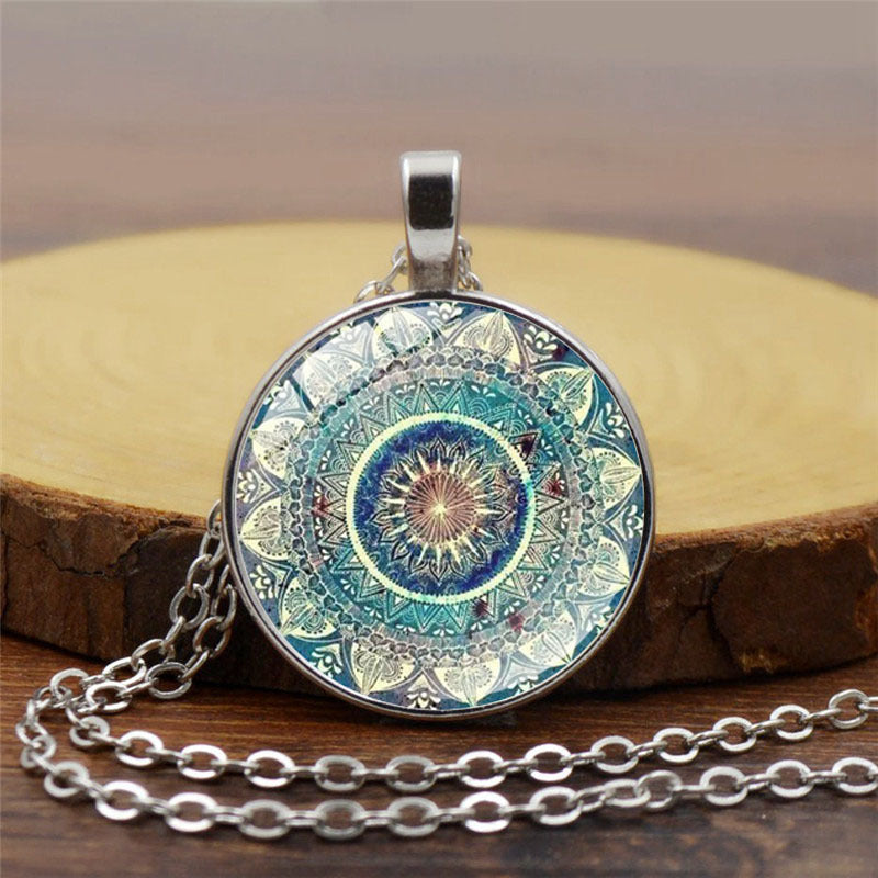 Collier vintage Mandala arrondi bleu