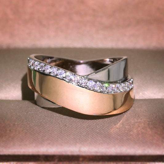 Bague Arc Bicolore en Or Rose avec Diamants Blancs